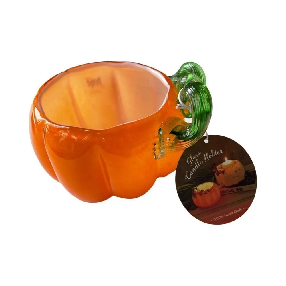 Hand Blown Art Glass Deco Pumpkin Bowl Vase Planter Swirl NWT